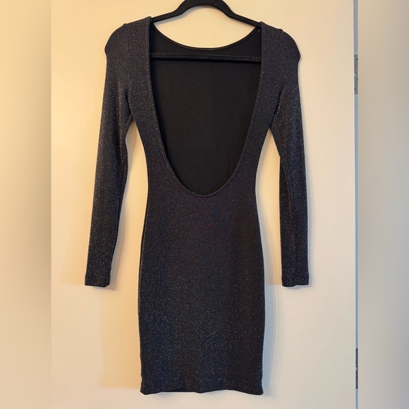 Lulus Gift Of Love Black And Silver Backless Long Sleeve Bodycon Dress - Picture 7 of 10